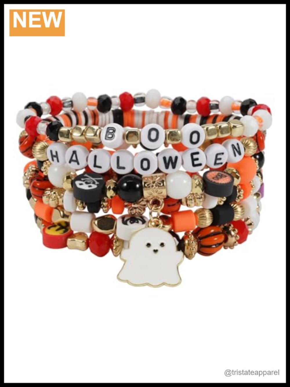 Halloween Stretch Beaded Bracelet Set 6pc Glass Crystal Acrylic Clay Charm
